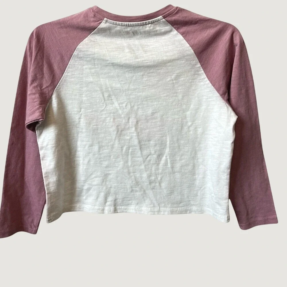 Roxy Long Sleeve Graphic T Shirt Girls Medium Pink White Tropical Retro NWOT